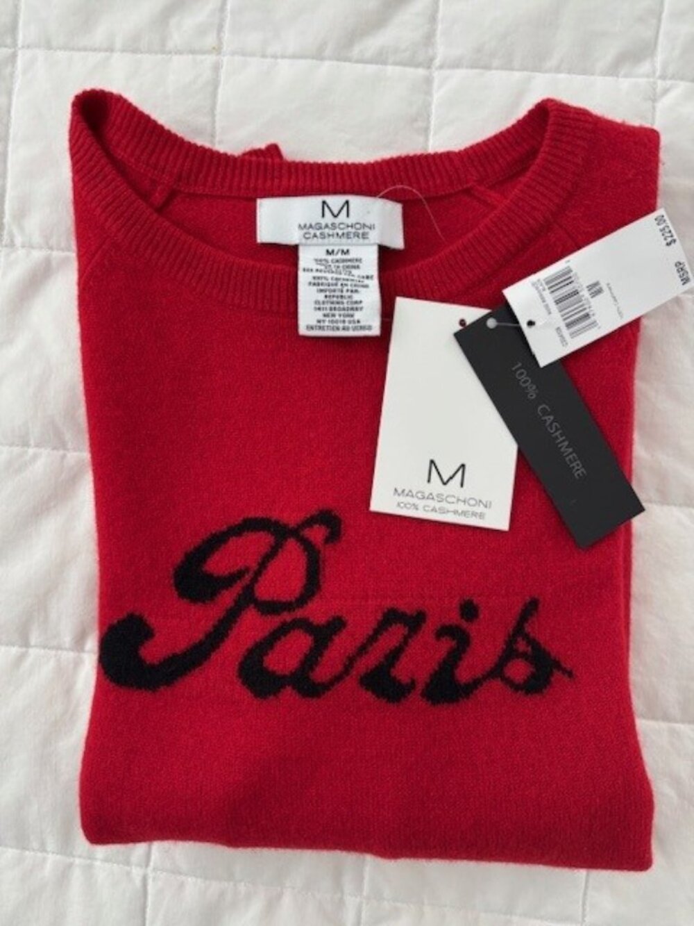 NWT Women's Red Magaschoni Cashmere PARIS Sweater Size Medium $225